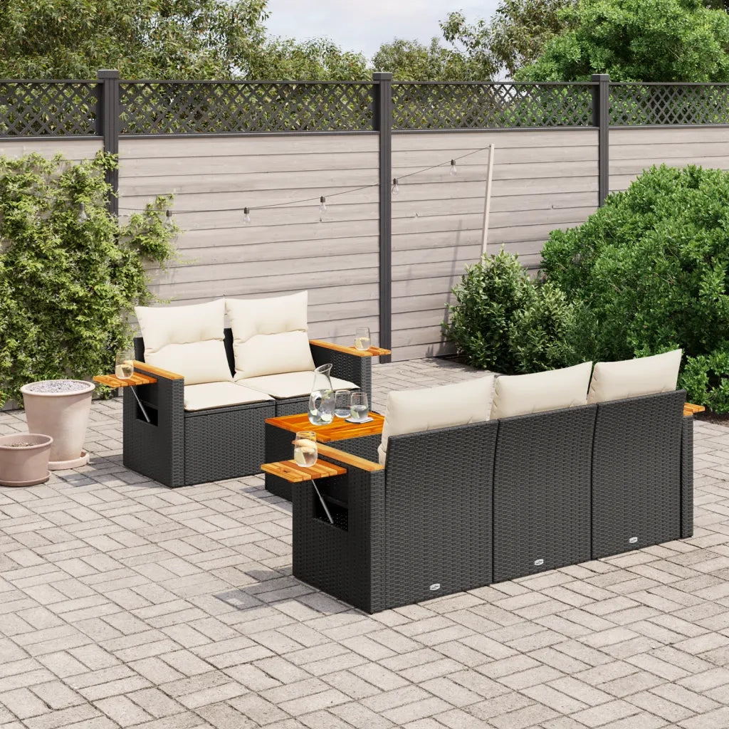 Set Divano da Giardino 6 pz con Cuscini Nero in Polyrattan 3259025