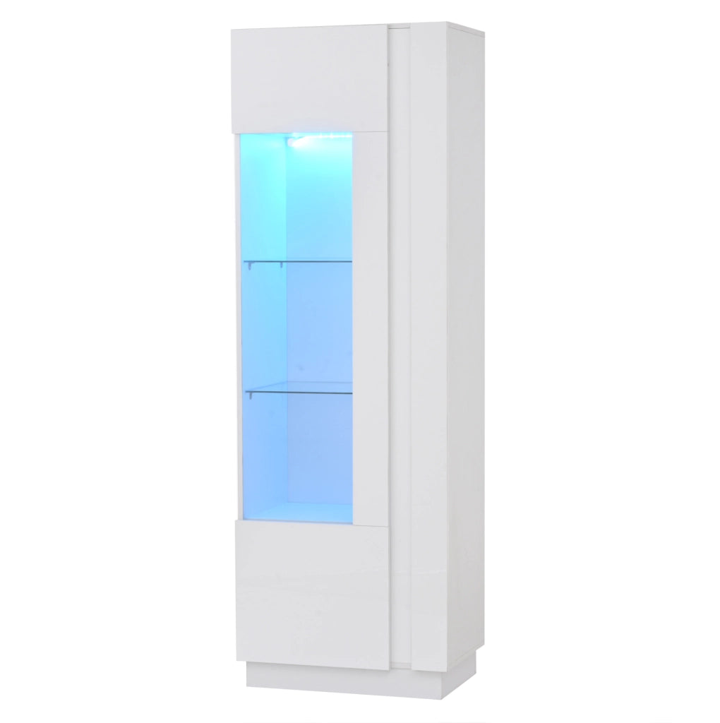 Vetrina 60x40x180 cm con LED e porta in acrilico; truciolare e vetro temperato bianco