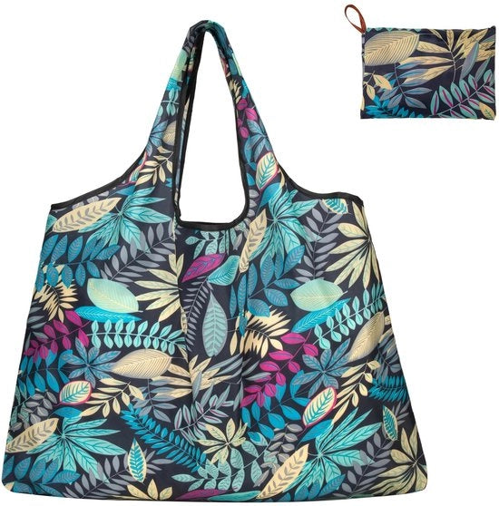 Borsa per spesa pieghevole - Borsa riutilizzabile - Disegno foglia - Tessuto poliestere compatto - Capacità 20 kg - Comparto interno piccolo - Borsa per spesa