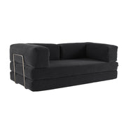 Divano letto futon in velluto a coste e struttura cromata, antracite