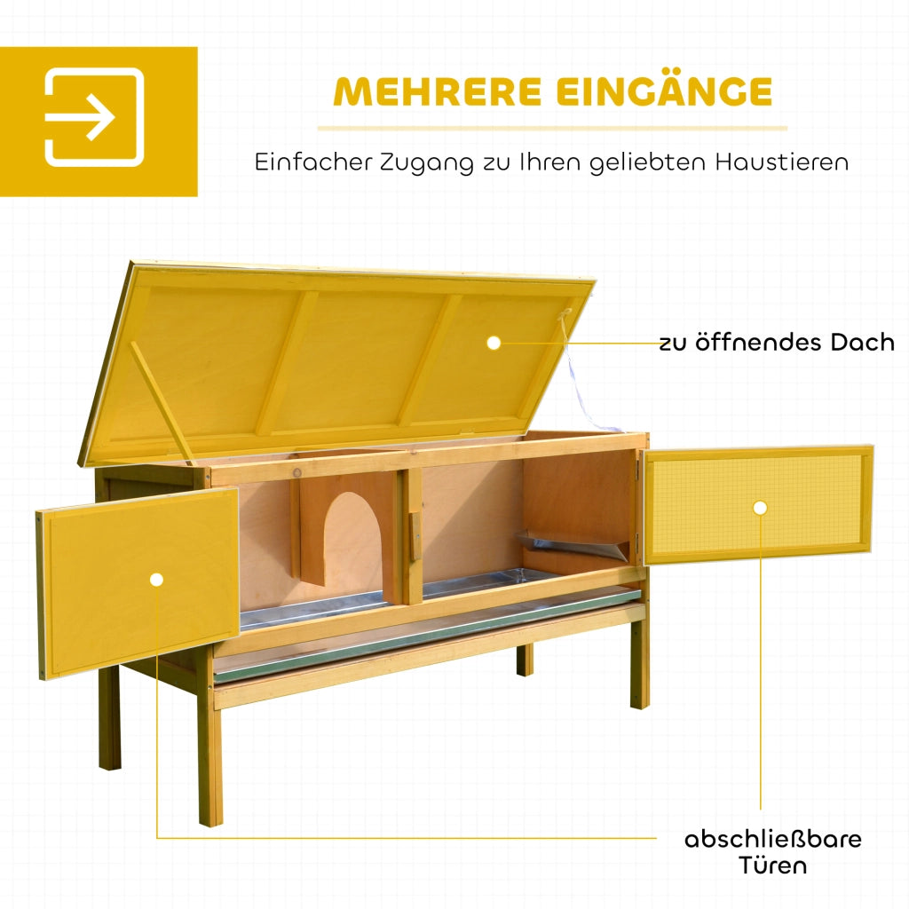 Gabbia per Conigli ¨C Minimal ¨C Legno con Tetto Aprile, 115x44.3x65 cm, Giallo Chiaro