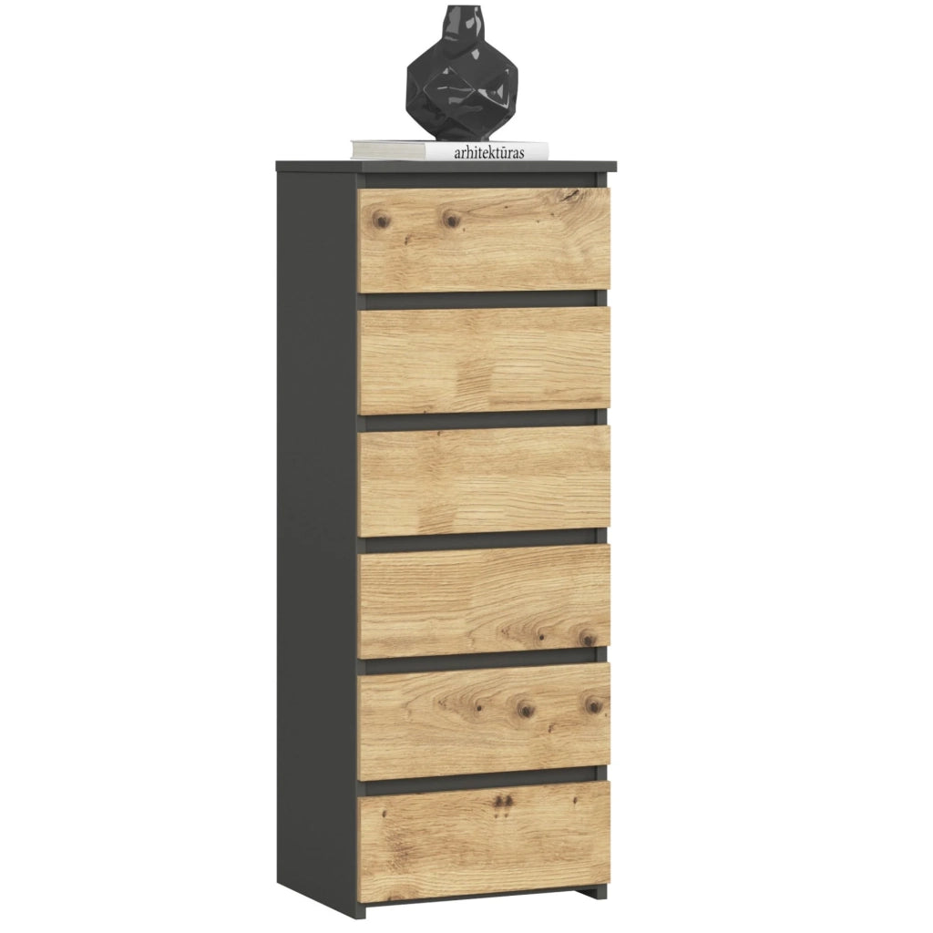 Cassettiera AKORD CL6 Cassettiera Grigia Grafite 40 cm 6 cassetti inserto frontale Quercia Artisan 40x35x109 cm