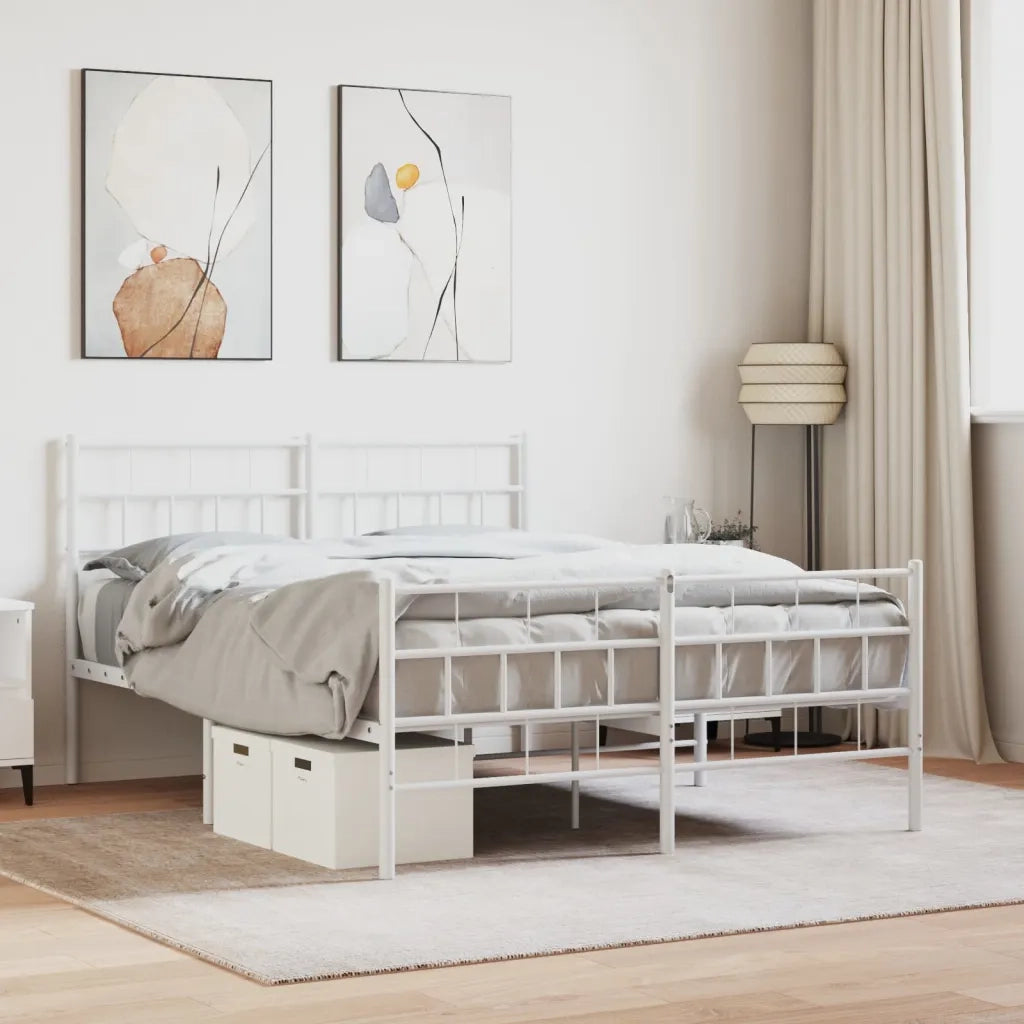 Letto matrimoniale | Letto per adulti | Giroletto con Testiera e Pediera Metallo Bianco 140x190 cm