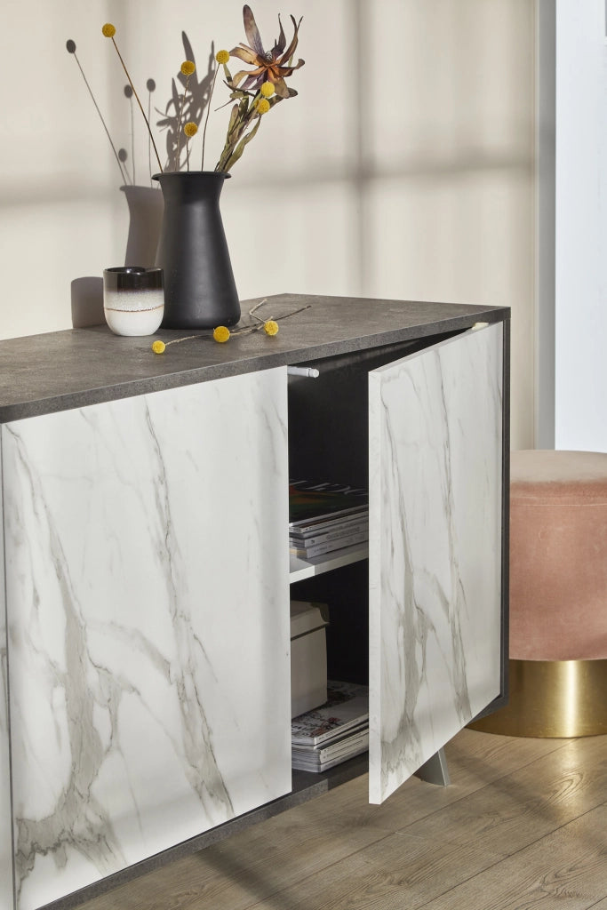 Buffet 3 ante VELBRUK nero pietra/marmo calacatta