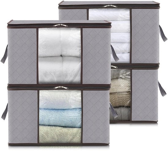 Casella di stoccaggio per abbigliamento da 120L per spostamenti - grandi sacchi di stoccaggio con finestra - 4 pezzi colore grigio chiaro