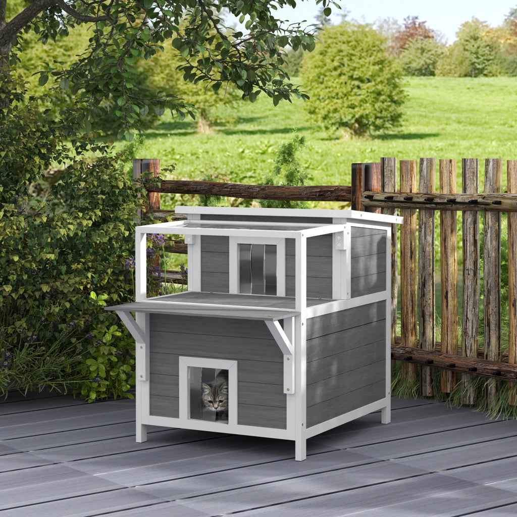 Casetta per gatti 2 livelli con balcone ¨C Minimal ¨C grigio chiaro