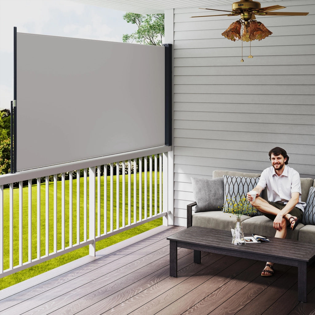 Paravento Rettrattile ¨C Zephmum ¨C Grigio 3x1.4m Polyester Anti UV
