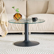 Tavolino rotondo in vetro ca. 70 cm con struttura in metallo, design moderno per soggiorno, colore nero
