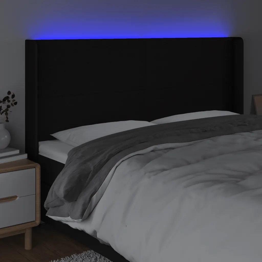 Testiera a LED Nera 183x16x118/128 cm in Tessuto 3123784