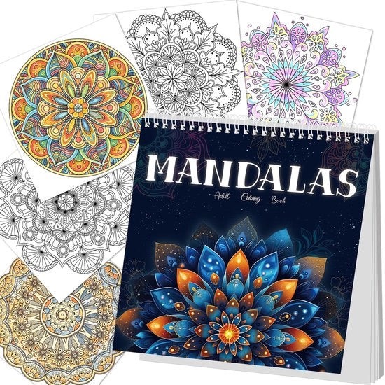 Libro di colore Mandala - 35 Progetti - Legatura a spirale - 21,5 x 21,5 cm - Mindfulness - Riduzione dello stress - Libro di colore per adulti