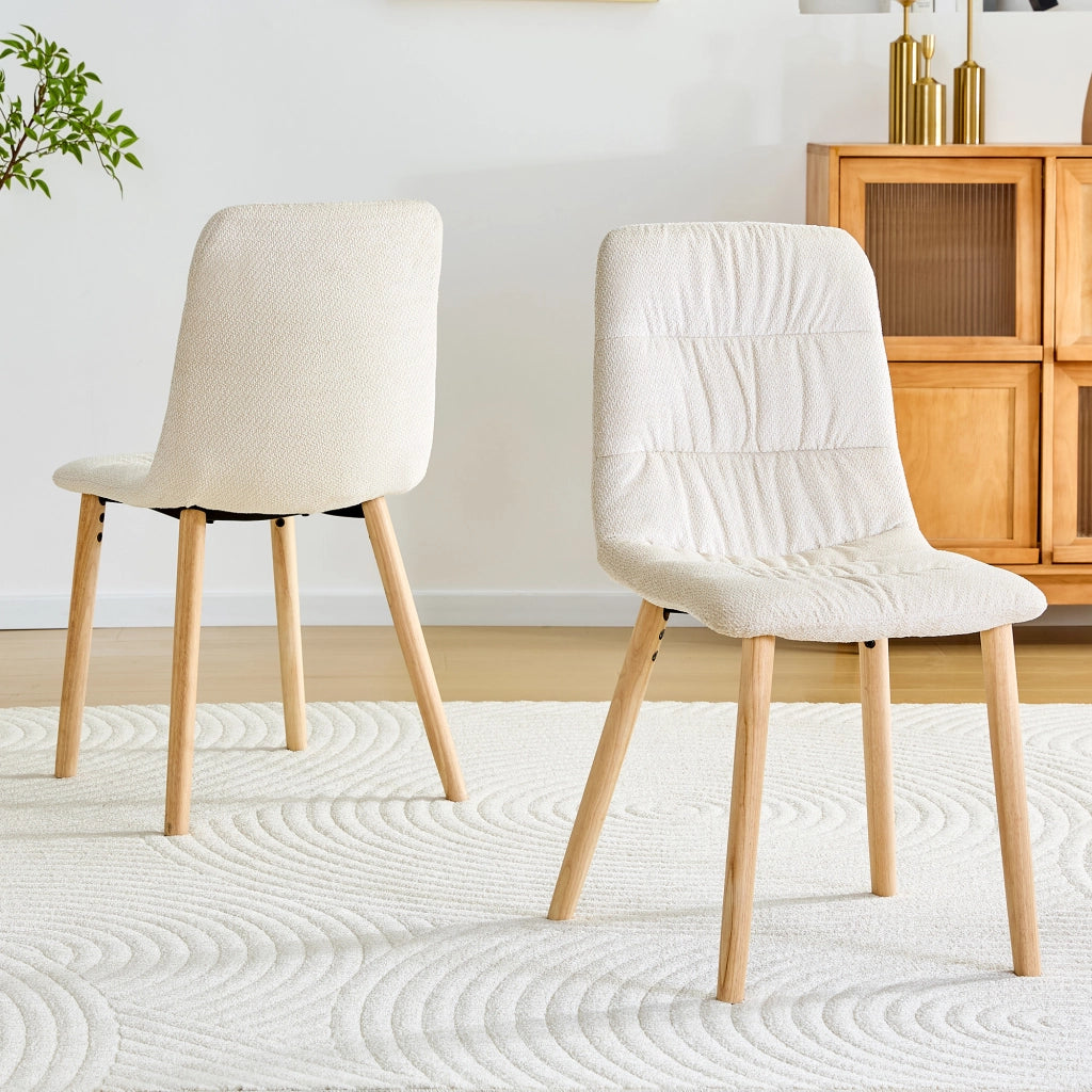 Sedie da Pranzo in Tessuto Bianco con Gambe in Legno Massello ¨C MINIMAL ¨C Set 2 Pezzi