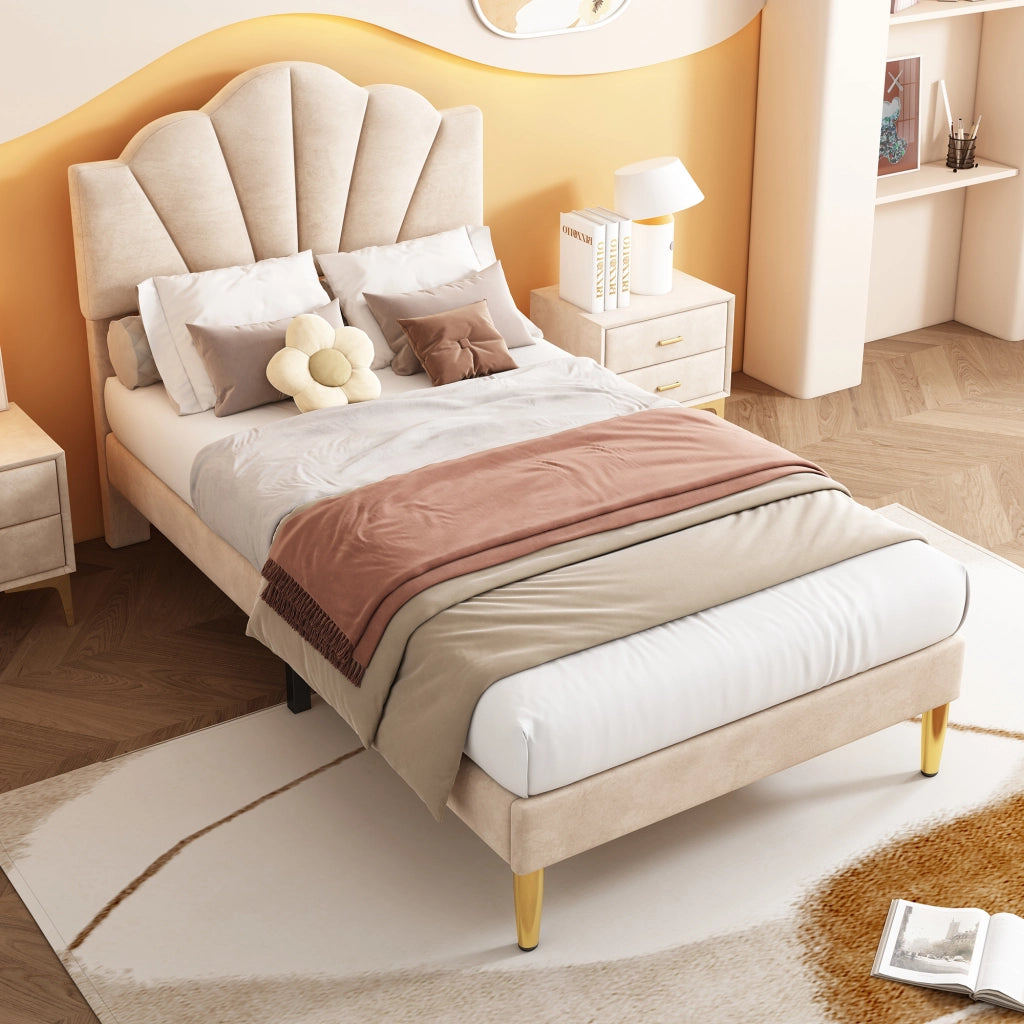 letto imbottito velluto beige 90 x 200 cm