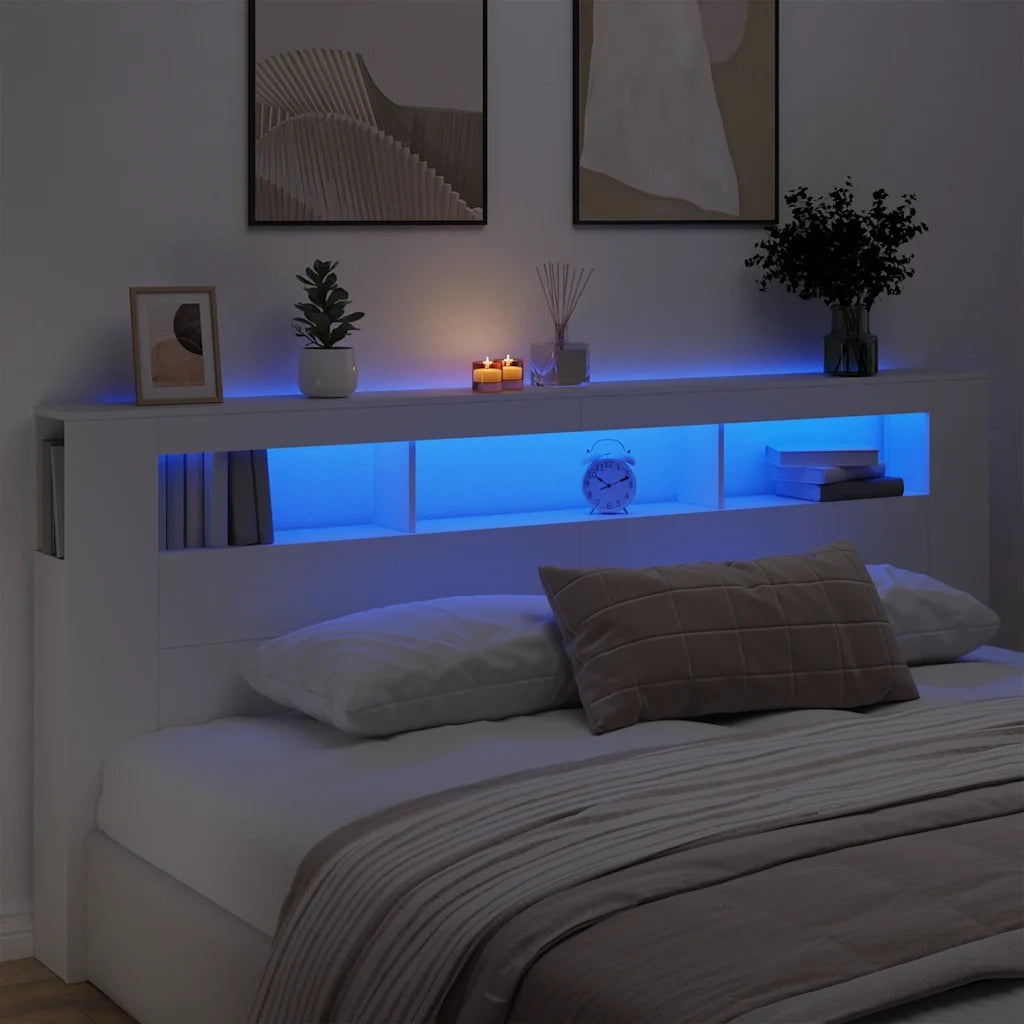 Testiera | Testata LED Bianca 220x18,5x103,5 cm Legno Multistrato