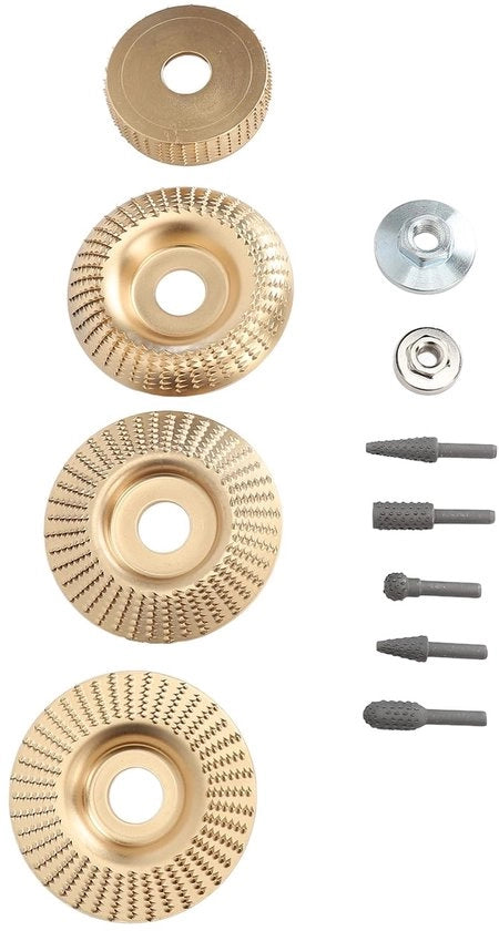Kit di lavorazione del legno - Set di 4 lame di sega per legno - Set di 5 lame di raspa rotativa - Set di mollette universali - Compatibile con martelli a mazzetta - Facile da installare - Accessori per raschiatura