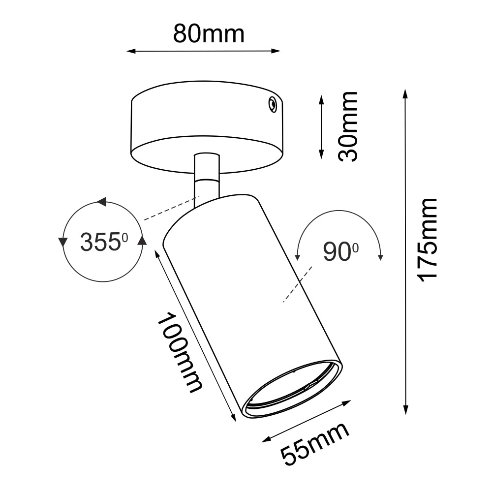 Faretto nero tondo Ø5,5 orientabile GU10 10W Brosline