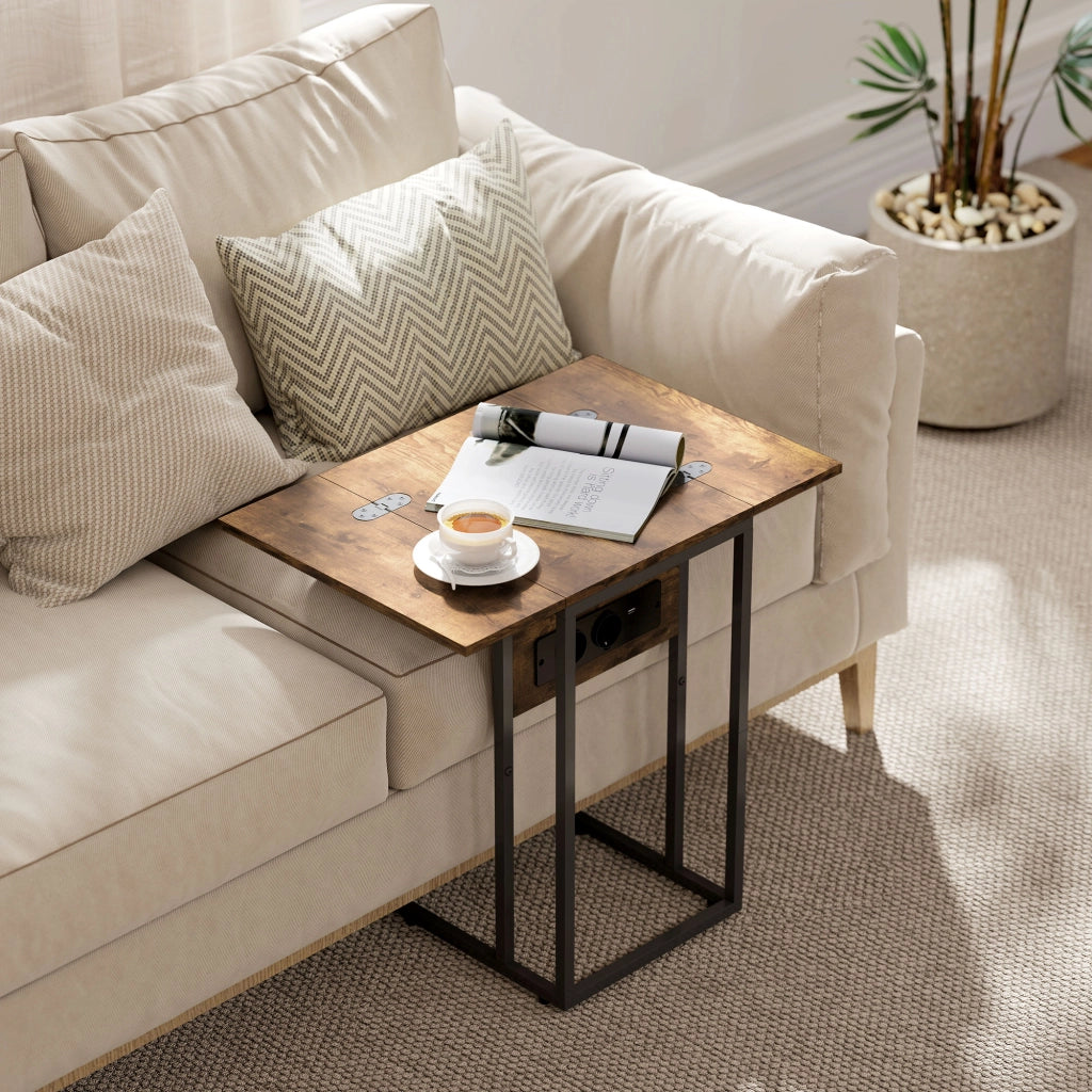 Tavolino da salotto con ricarica ¨C Xylo ¨C Effetto legno marrone e nero 39x29x57