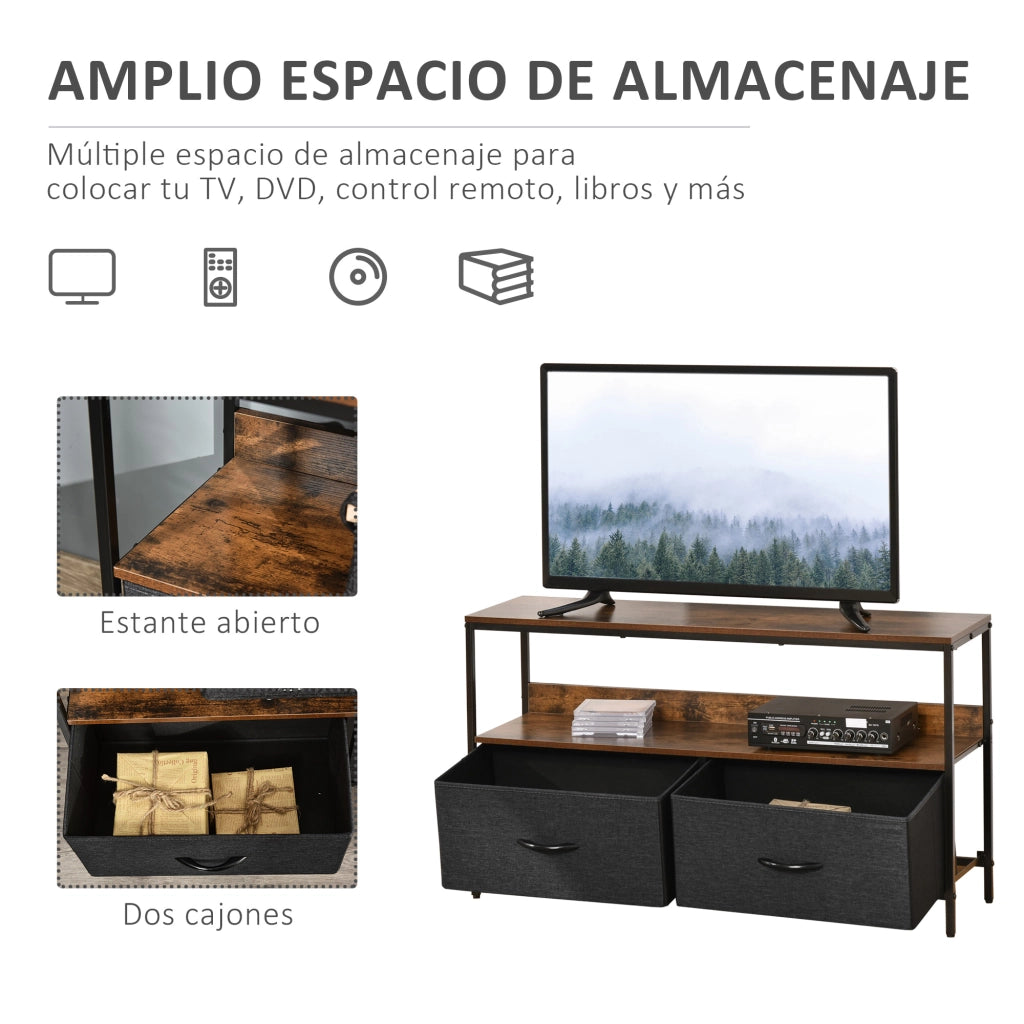 Mobile TV con 2 cassetti e ripiano ¨C Minimal ¨C Marrone ruvido e nero 98 cm