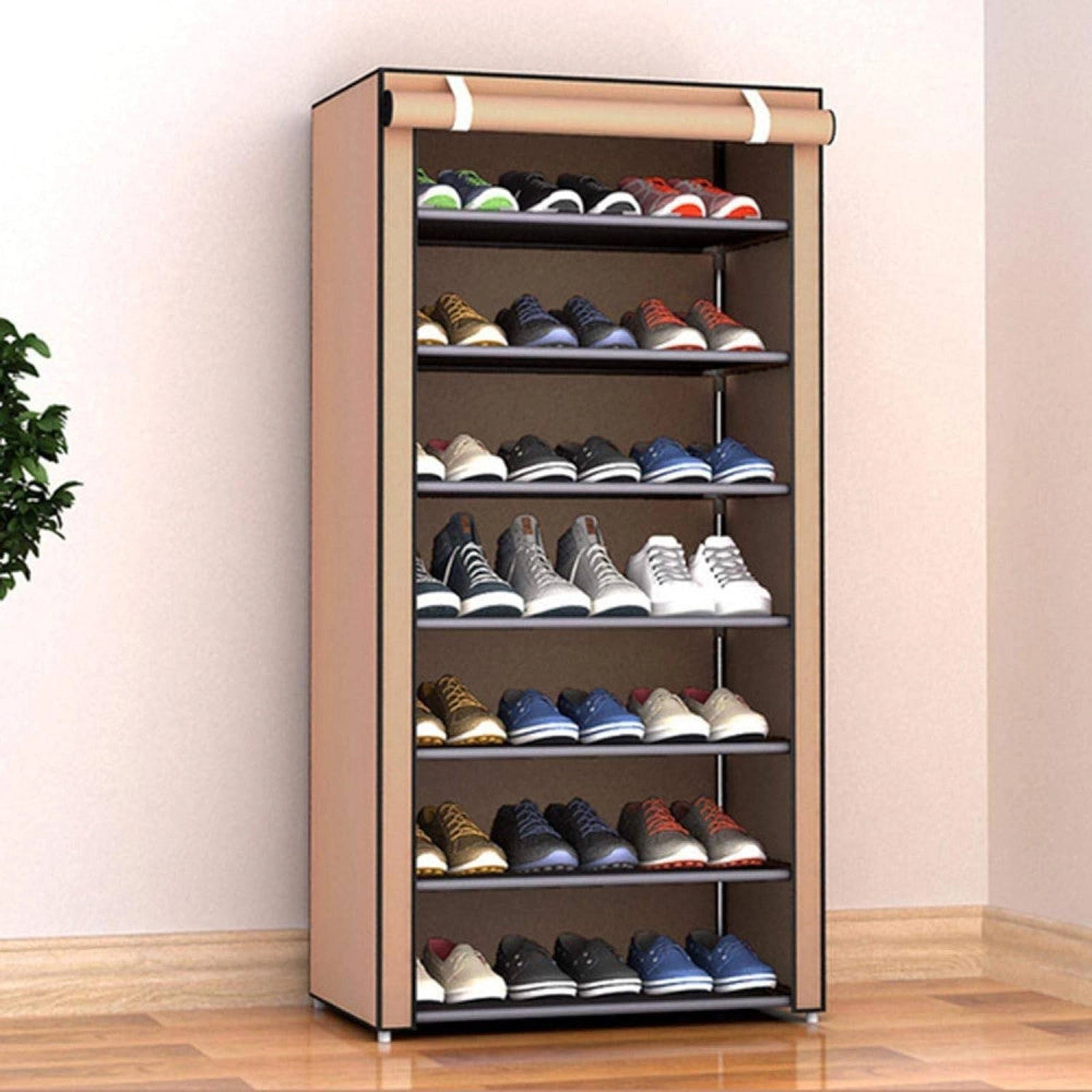 Trade Shop - Scarpiera Armadio Salvaspazio 60x30x122cm Scarpe Rivestimento Tessuto Chiusura -