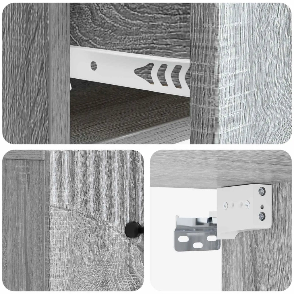 Set di 2 Comodini | Armadio da Notte | Mobiletto da notte a muro Grigio Sonoma 34,5 x 33 x 20 cm