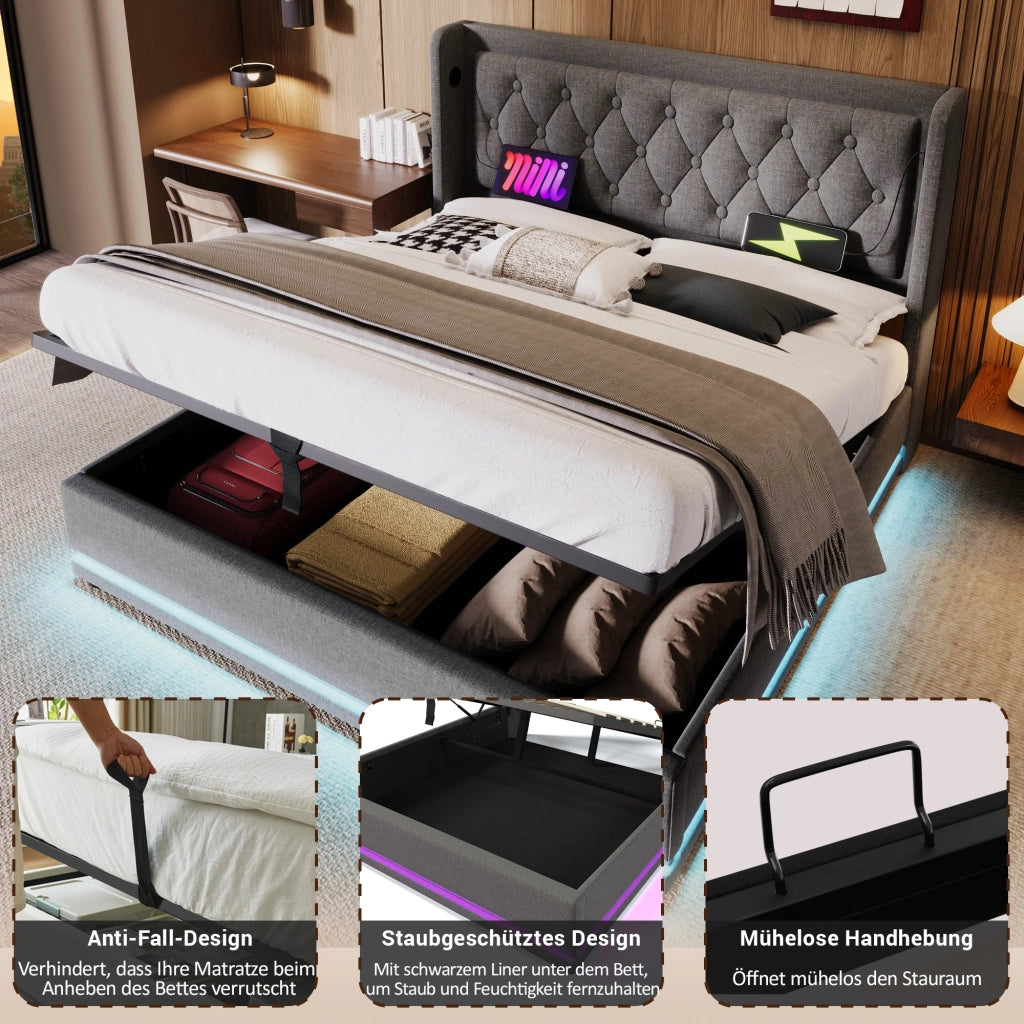 letto imbottito cotone grigio 140 x 200 cm
