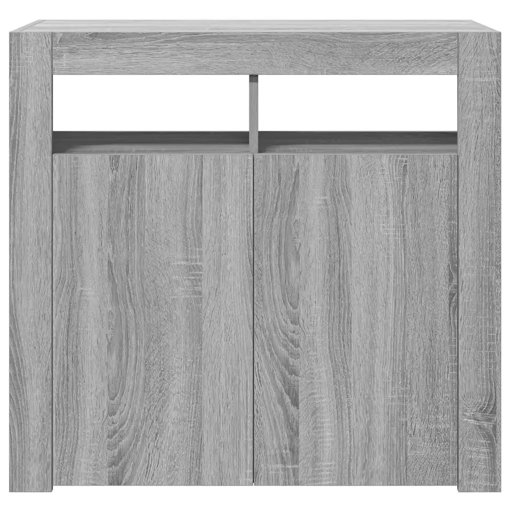 Credenza con Luci LED-Buffet-Armadio da cucina Grigio Sonoma 80x35x75 cm