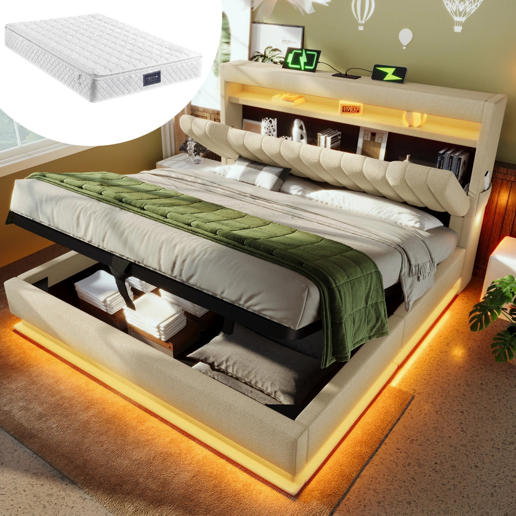 letto imbottito lino beige 140 x 200 cm