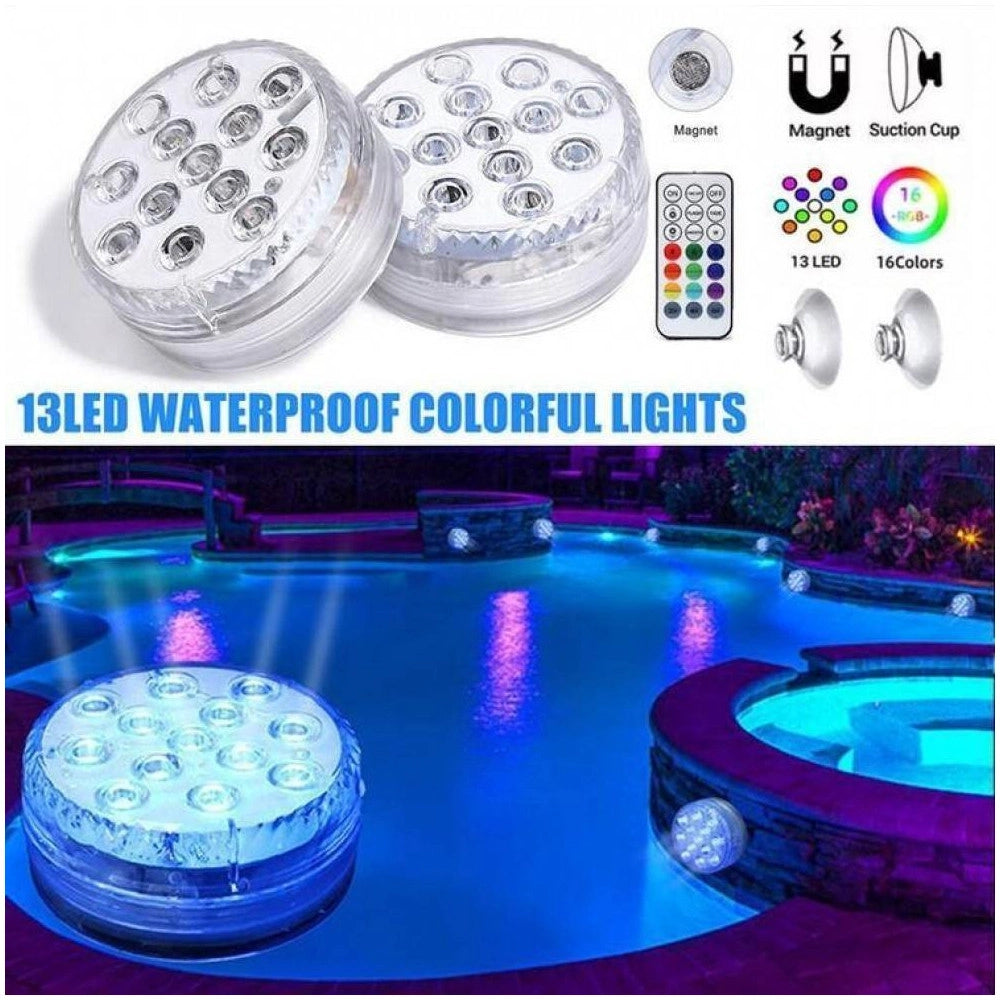 Trade Shop - Faretto Led Ad Immersione Per Piscine 13led Rgb Multicolore Con Telecomando Ip68 -