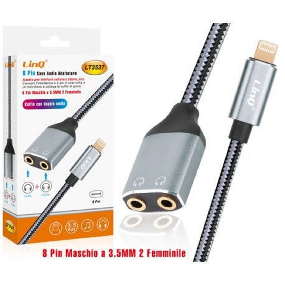 Trade Shop - Cavo Intrecciato Adattatore Audio Da Lightning Maschio A 2 Jack 3,5mm Femmina Lt3537 -