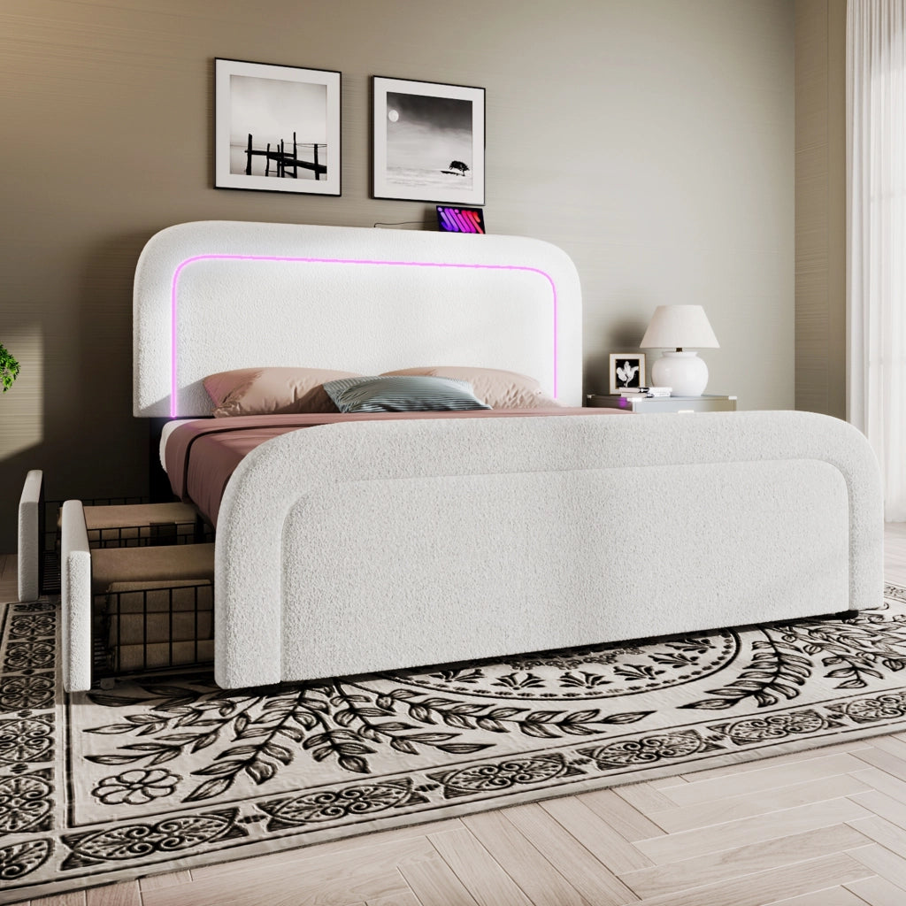 letto imbottito sherpa bianco 140x200 cm