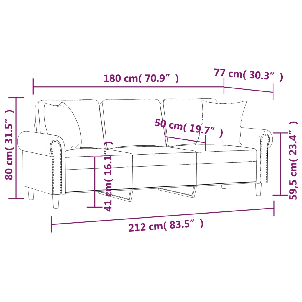 Divano a 3 Posti con Cuscini-Sofa 3 Posti con Cuscini Nero 180 cm in Velluto 523477