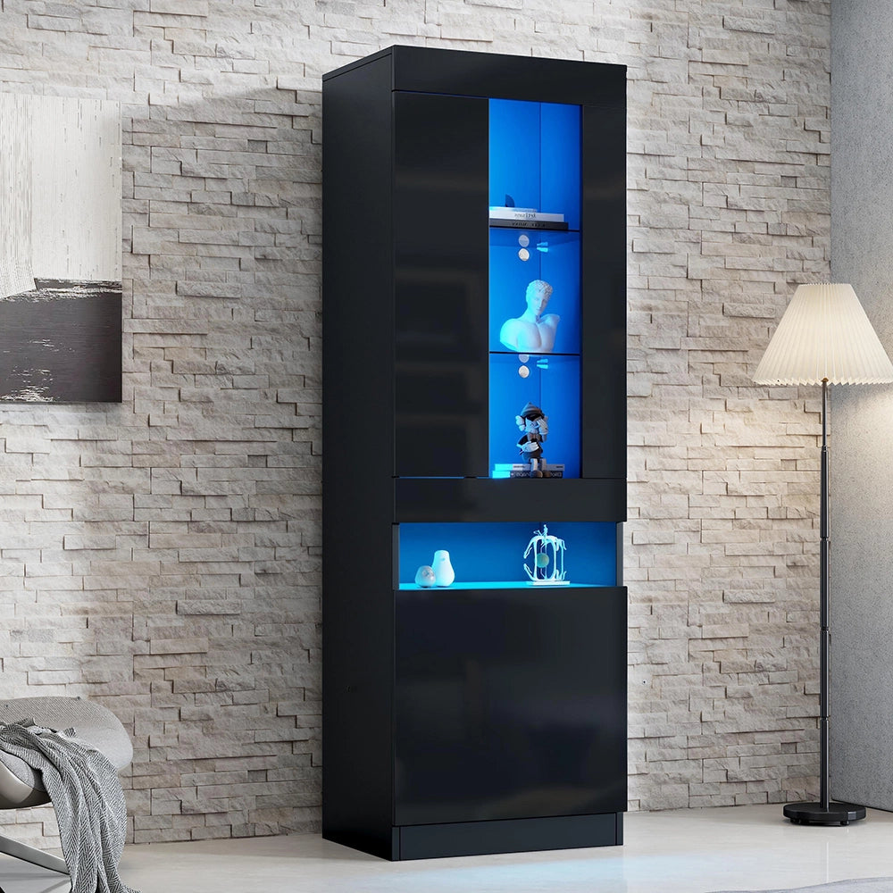 Vetrina con illuminazione LED - Xylo - vetrina con ante in acrilico, armadio per soggiorno, mobile a muro