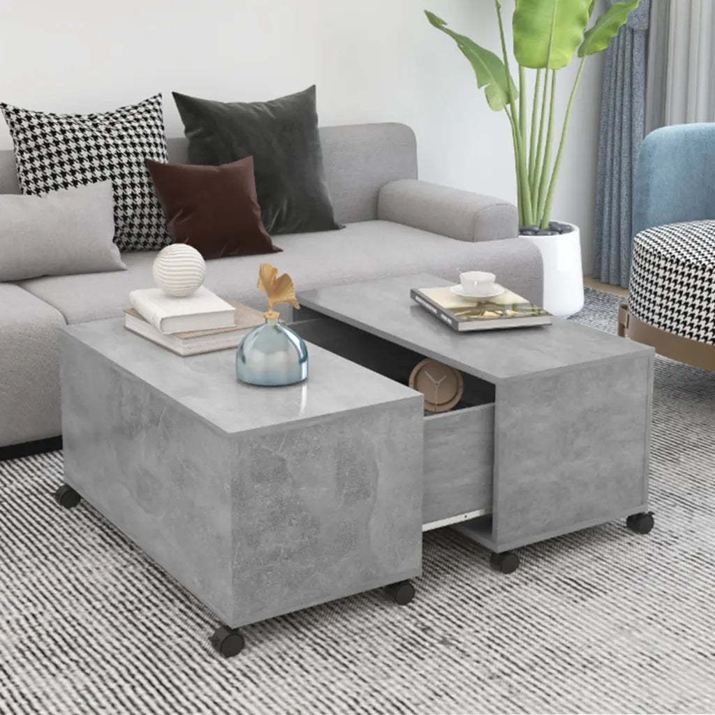 Tavolino da Salotto-Tavolino da soggiorno-Tavolo Grigio Cemento 75x75x38cm Legno Multistrato