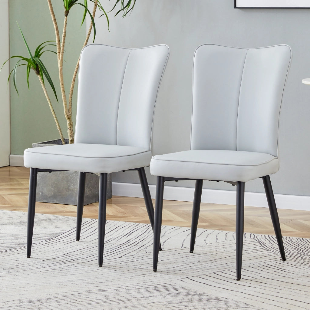 Set di 2 sedie da pranzo con schienale ergonomico e seduta imbottita in PU e metallo grigio chiaro e nero