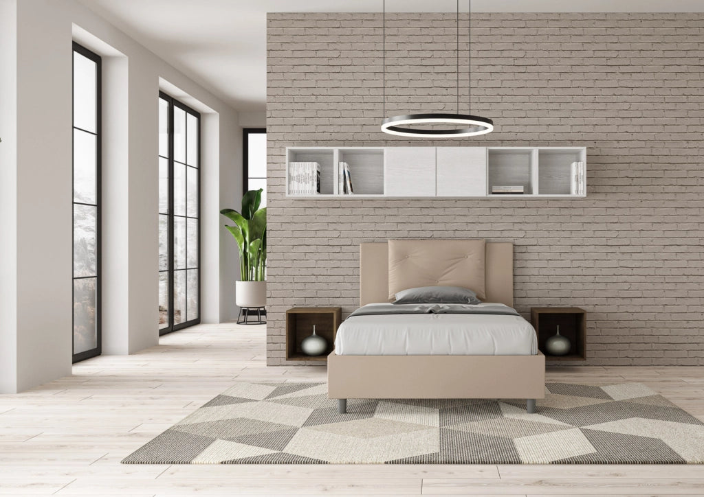 BS COM Letto una piazza e mezza contenitore imbottito 120x210 similpelle tortora