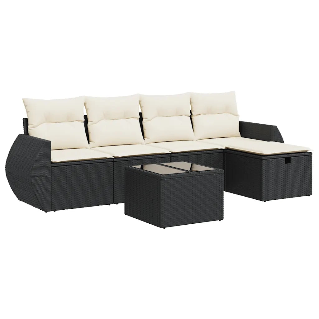 Set Divano da Giardino 6 pz con Cuscini Nero in Polyrattan 3325572