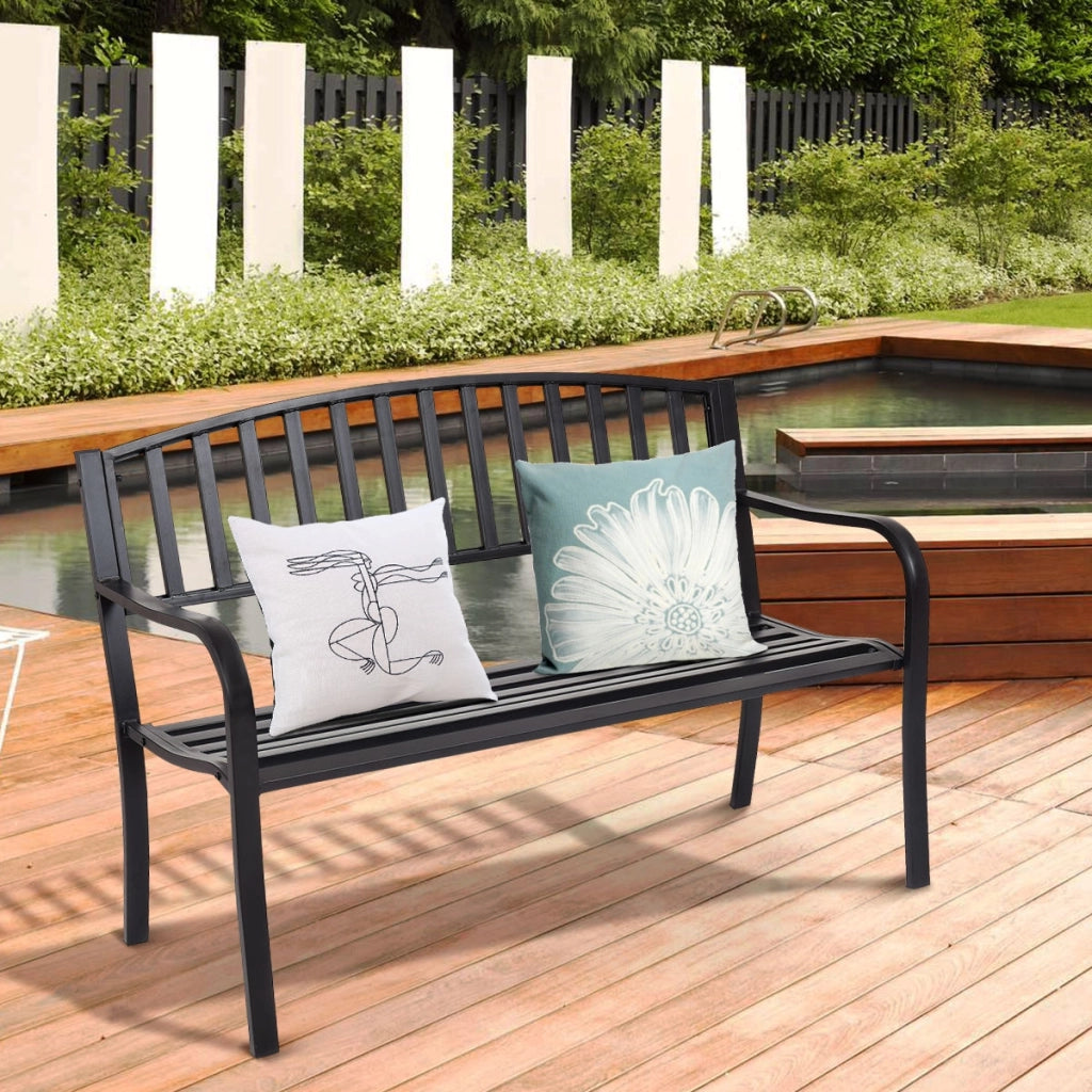 Panchina in acciaio da giardino, Panchina da esterno con design a strisce ideale per prato veranda portico cortile-Panchine