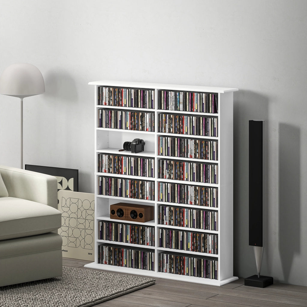 Libreria per CD e DVD con scomparti e ripiani regolabili ¨C Minimal ¨C bianco 16x12