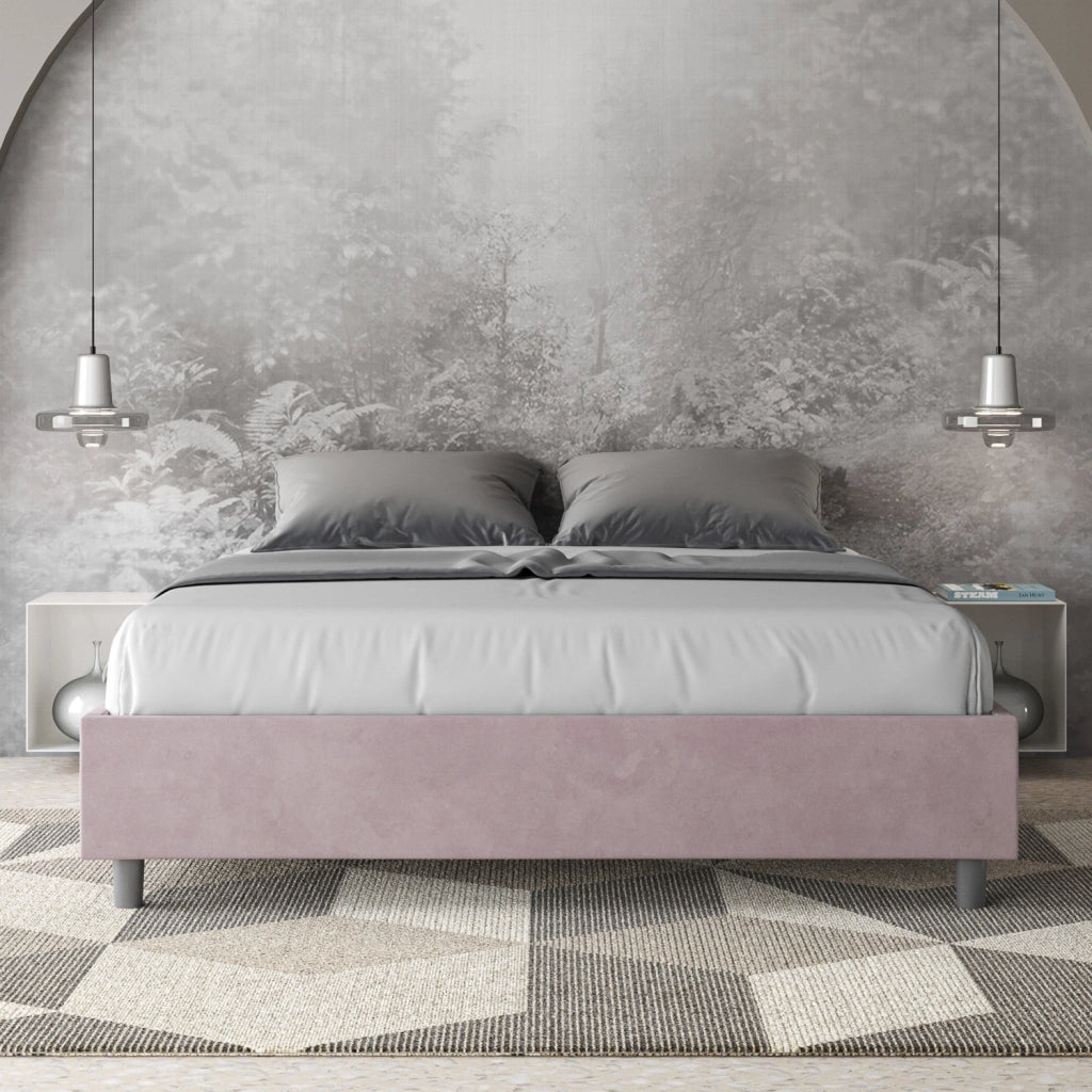 BS COM Letto matrimoniale con rete imbottito 160x190 microfibra glicine
