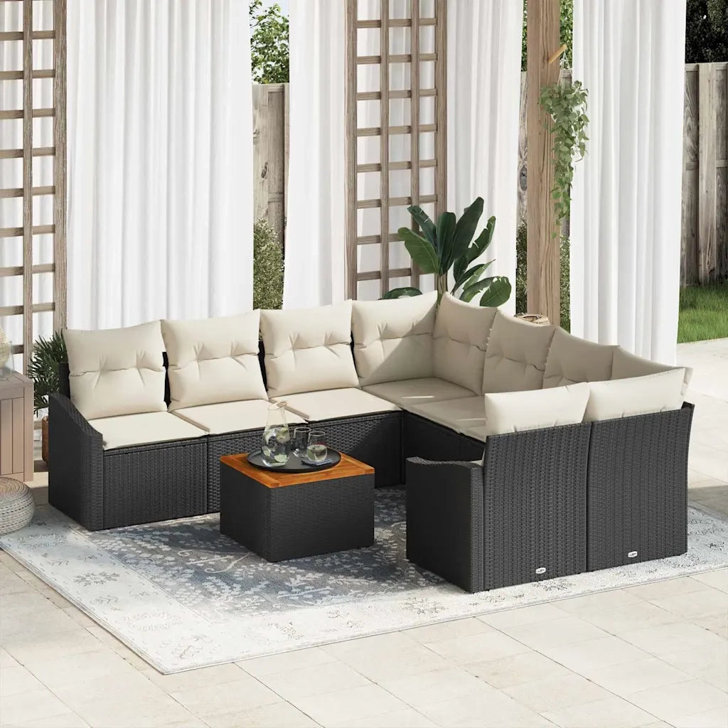 Set Divano da Giardino 9 pcs Nero e Crema polyrattan 3356479