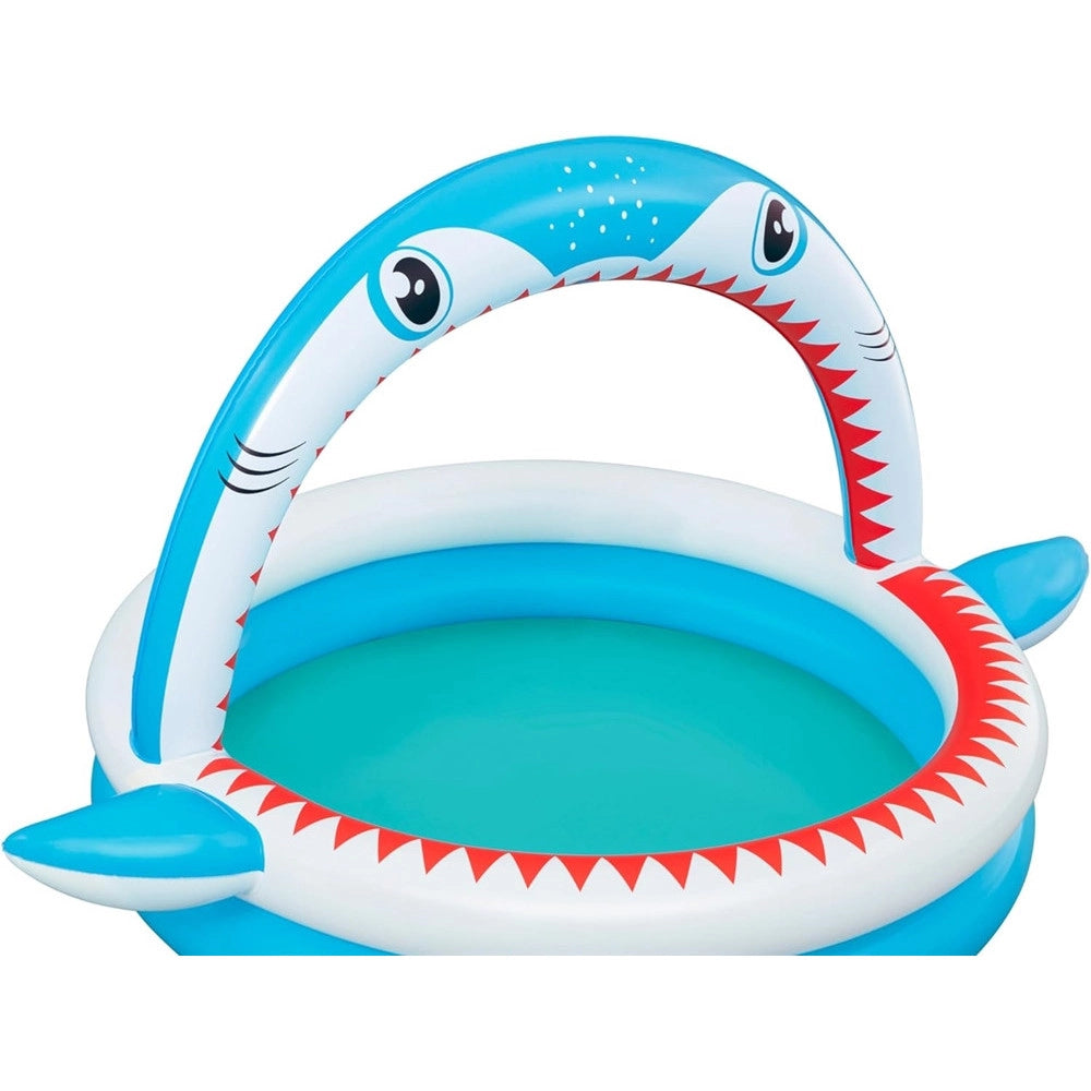 Trade Shop - Piscina Per Bambini Sharktastic 2 Anelli Grafica A Squalo 163x127x92cm Con Spruzzo 53157 -