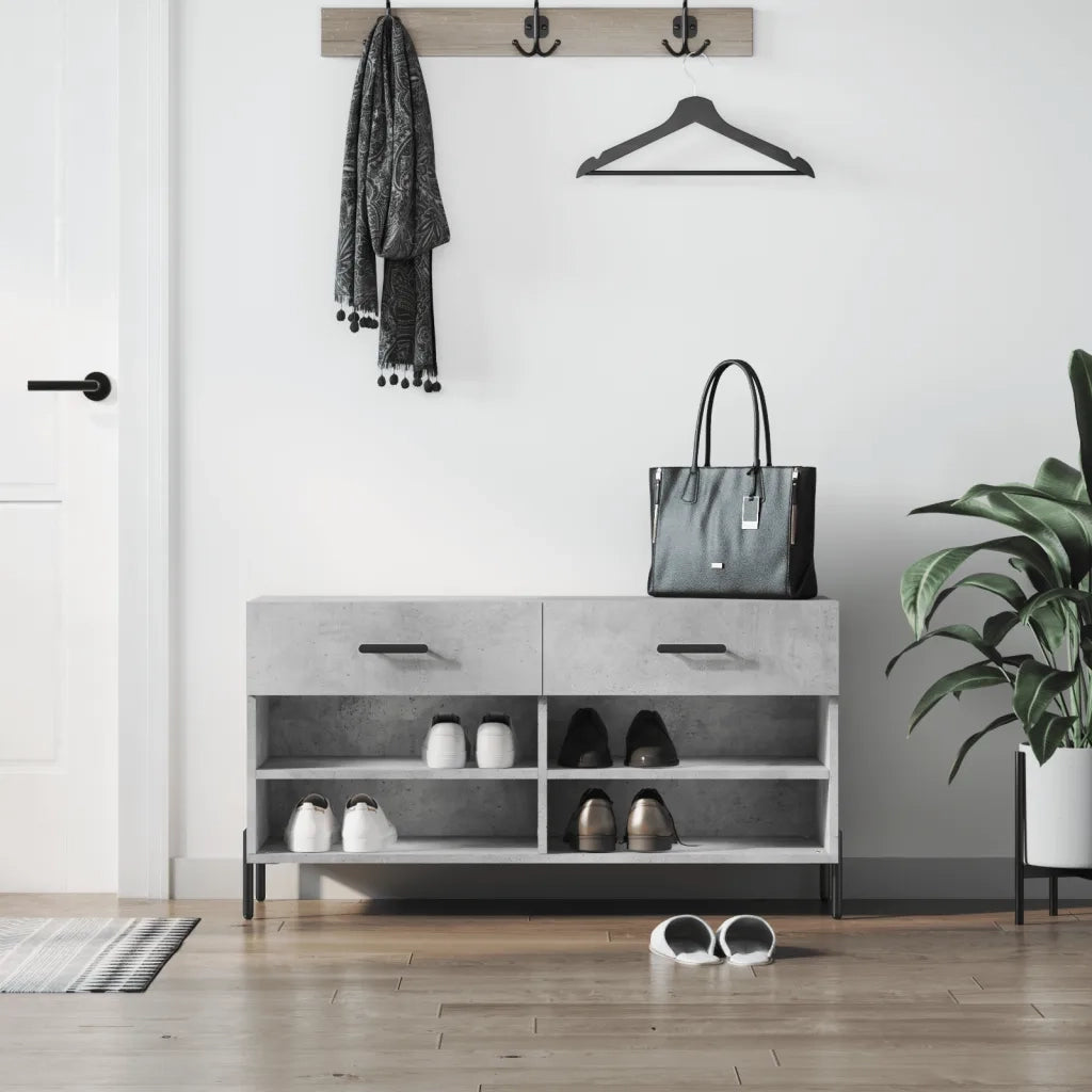 Panca Porta Scarpe | Scarpiera | Mobile per scarpe Grigio Cemento 102x35x55cm Legno Multistrato