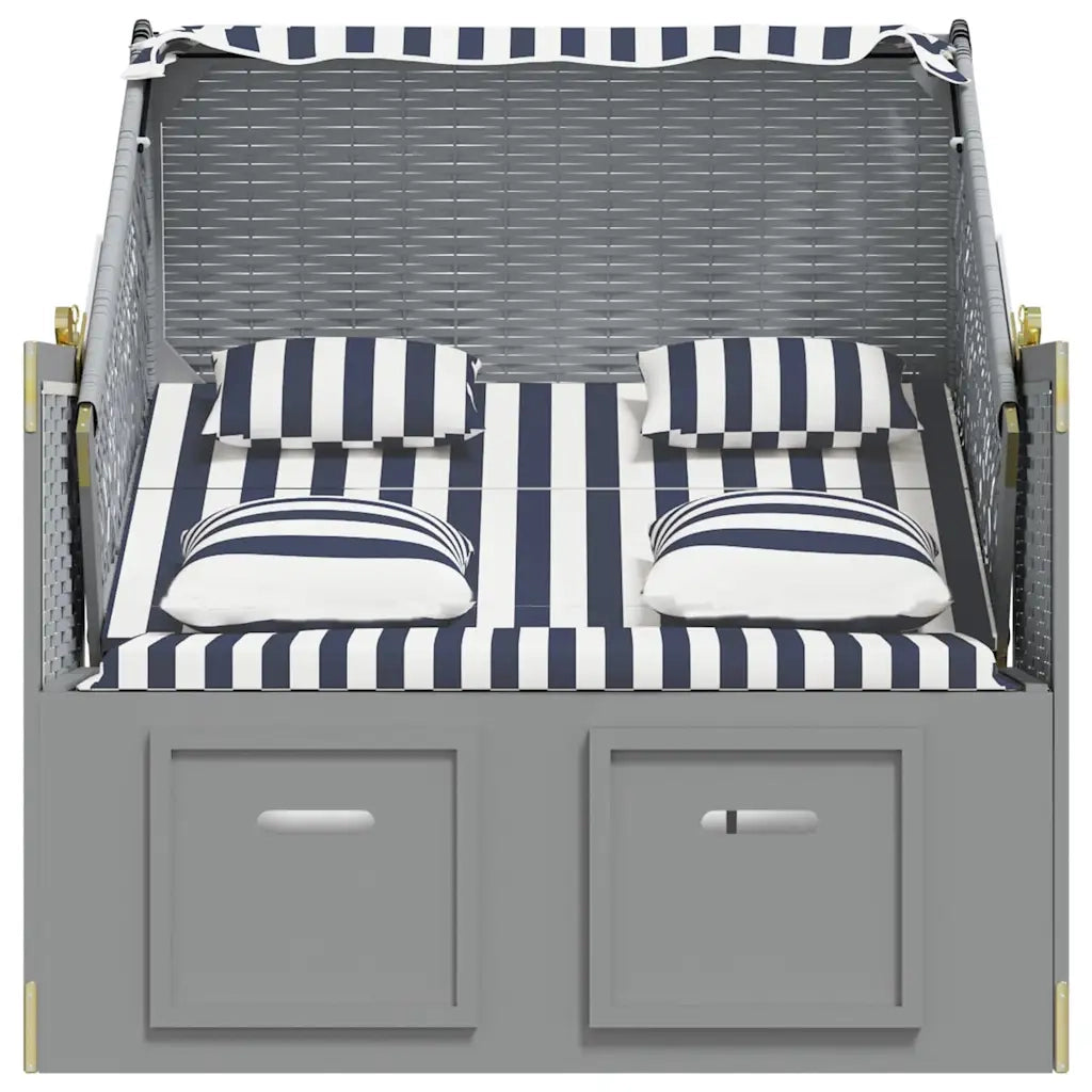 Strandkorb con Cuscini Polyrattan e Legno Massello Blu e Bianco CFW6330340