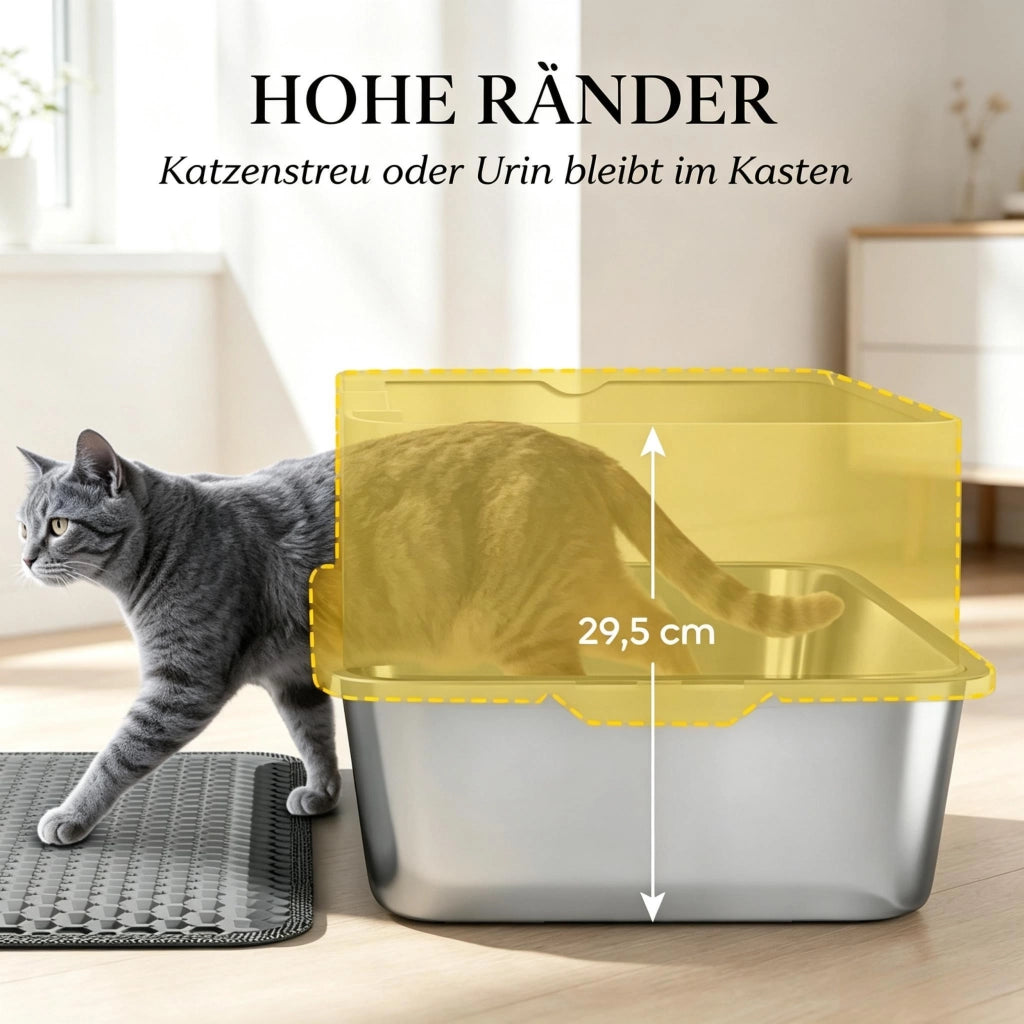 Lettiera per gatti XL in acciaio inox, toilette a forma di casetta per gatti di grandi dimensioni, facile da pulire.