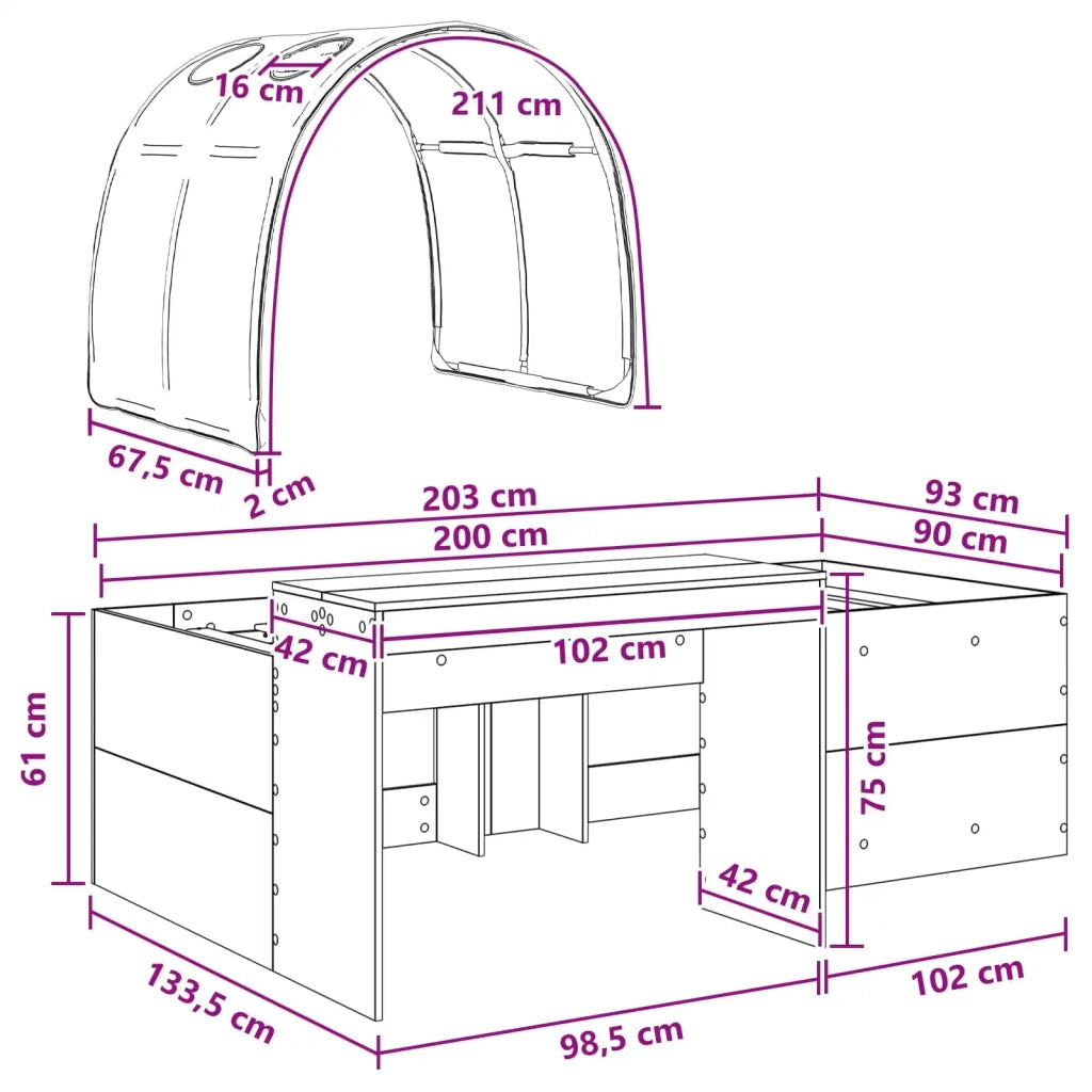 Letto con Tunnel 3 pz Rovere Artigianale e Rosso 3423663