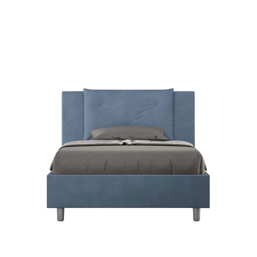 BS COM Letto una piazza e mezza senza rete imbottito 110x200 microfibra blu