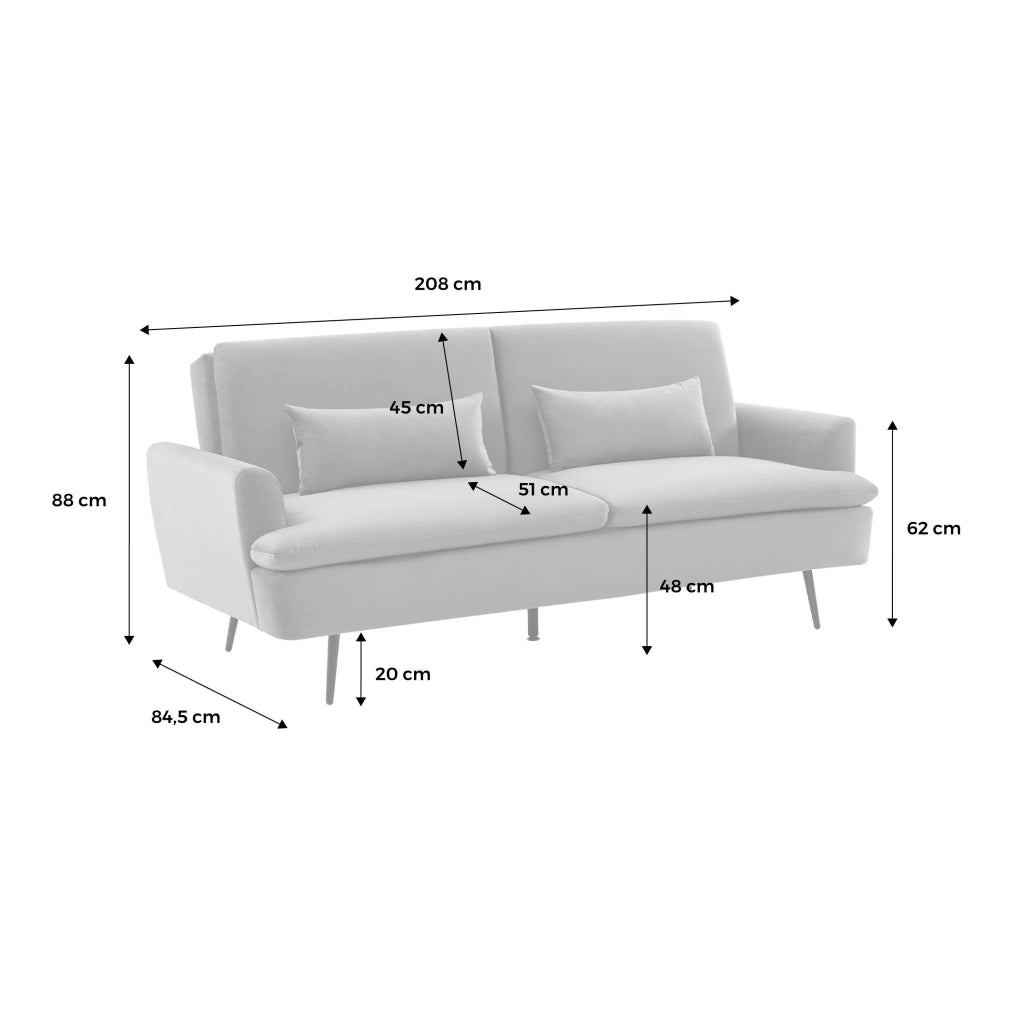 Divano letto in bouclé, 2–3 posti, crema