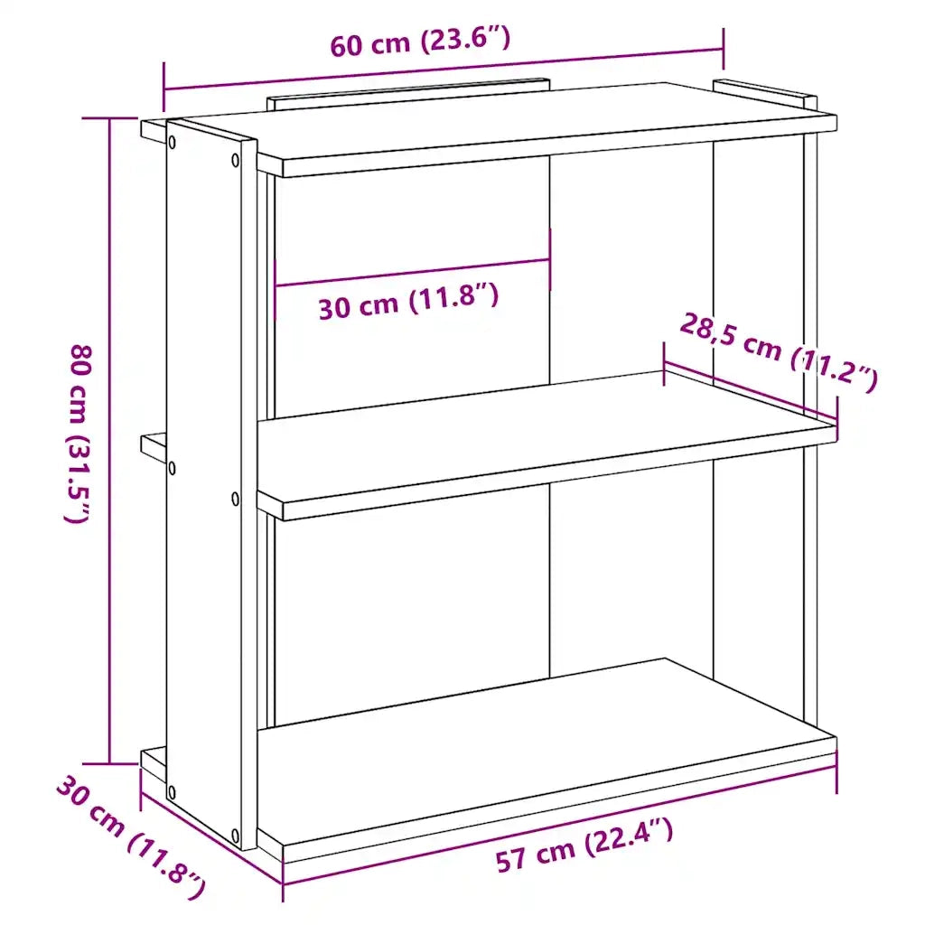 Libreria a 3 Ripiani-Scaffale per Libri-Mobile di Stoccaggio Rovere Fumo 60x30x80 cm Legno Multistrato