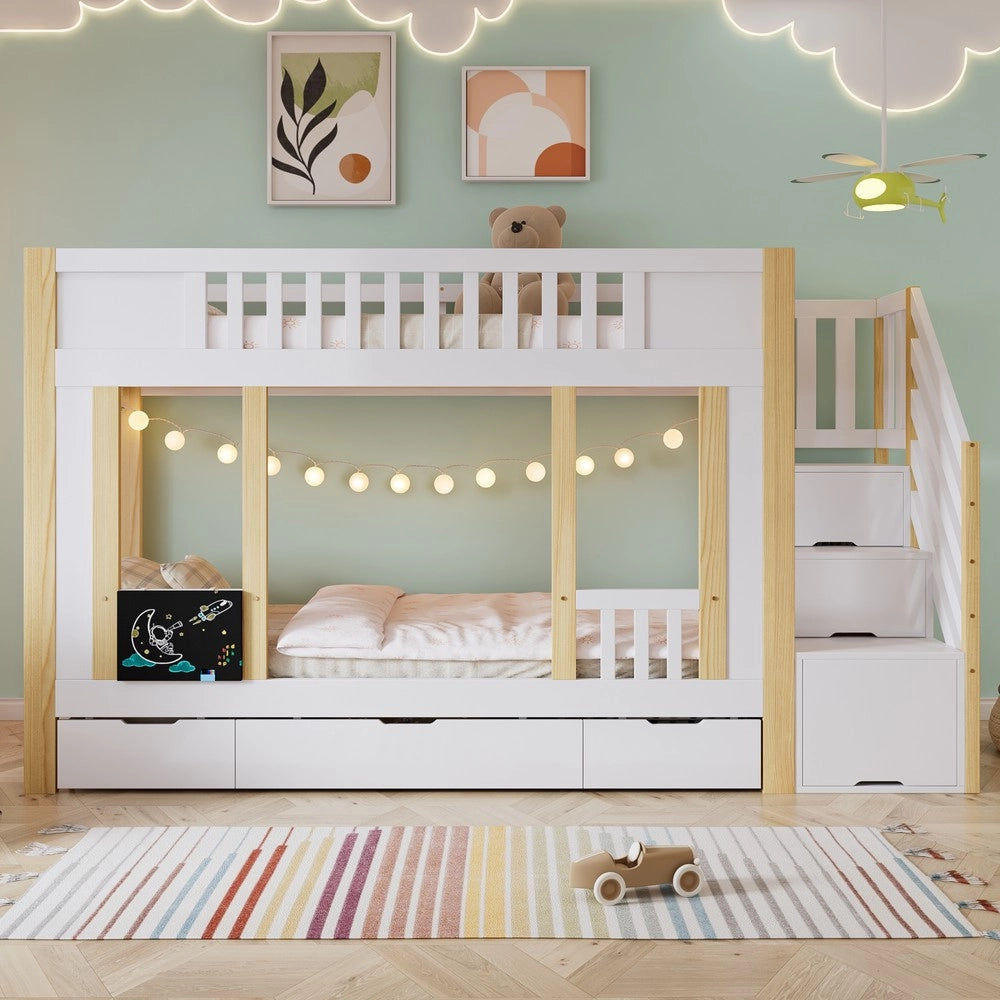 Letto a Castello con Contenitore ¨C MINIMAL ¨C Pino e Multistrato, Bianco, 90x200