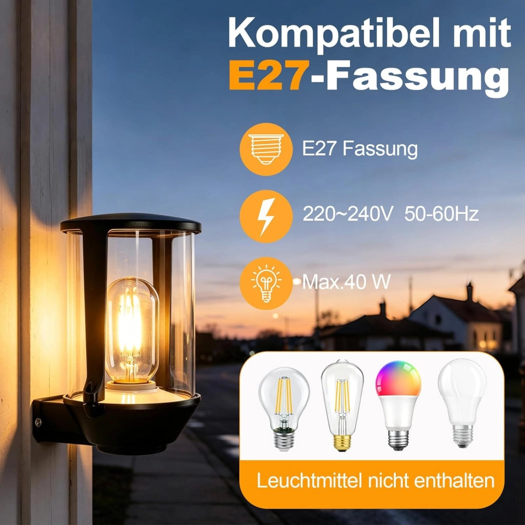 ZMH Lampada da Esterno Interno E27 Max 40W Nero per Terrazza Balcone/Parete Giardino Senza Lampadina