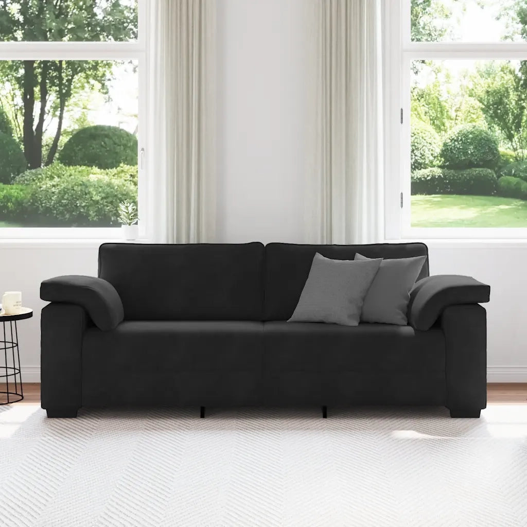 Divano a 3 Posti-Sofa 3 Posti Nero 178 cm in Velluto